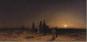 Karl Friedrich Christian Welsch Crossing the Desert at Sunset, oil painting reproduction